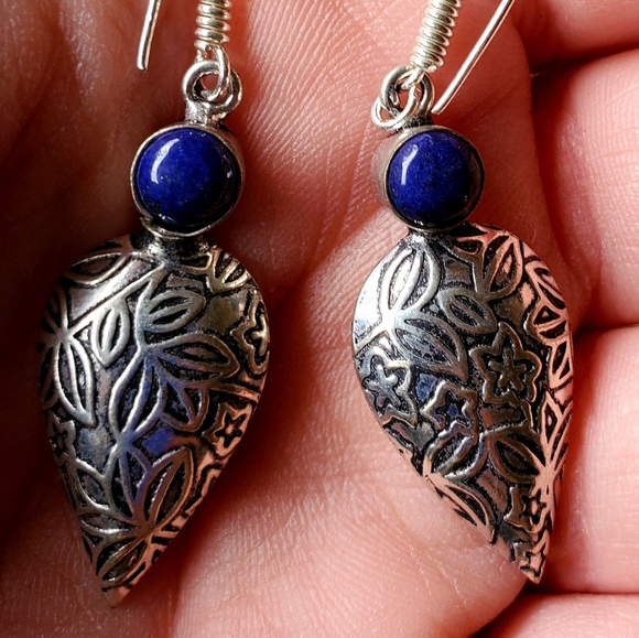 *$15 Sale* New Lapis Lazuli Silver Earrings. - Picture 4 of 11